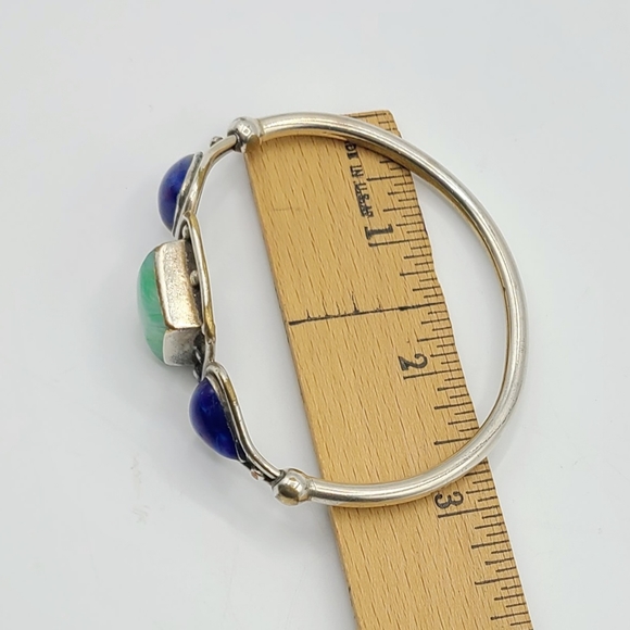 Vintage Silver Lapis Lazuli Turquoise Bangle Bracelet - Picture 6 of 7